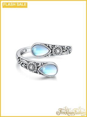 Sterling Silver Sunflower Moonstone Adjustable Ring Gift Box